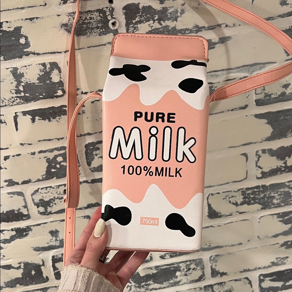 Milk Carton Crossbody Bag - Pink and Black